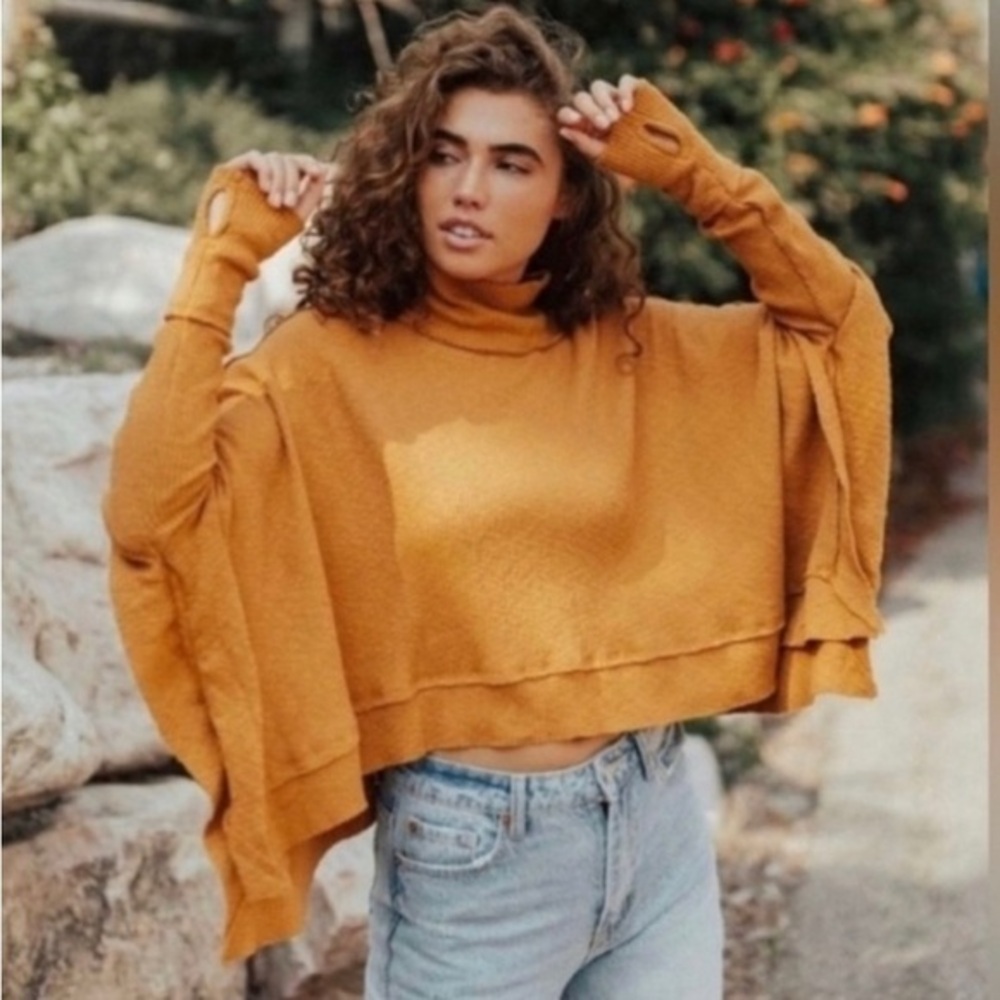 Free People Moon Daisy Pullover Mustard Yellow‎ Sunbaby Boho Size XS